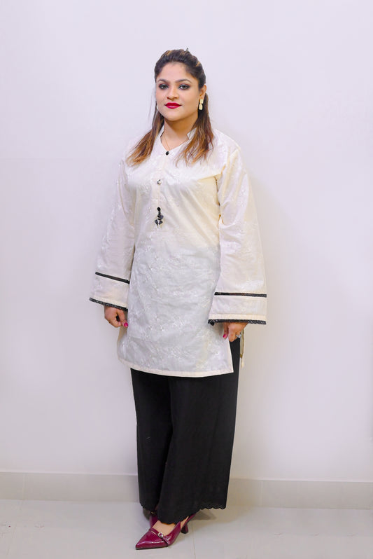 Pearl White - 2Pc Embroidered Coord Set