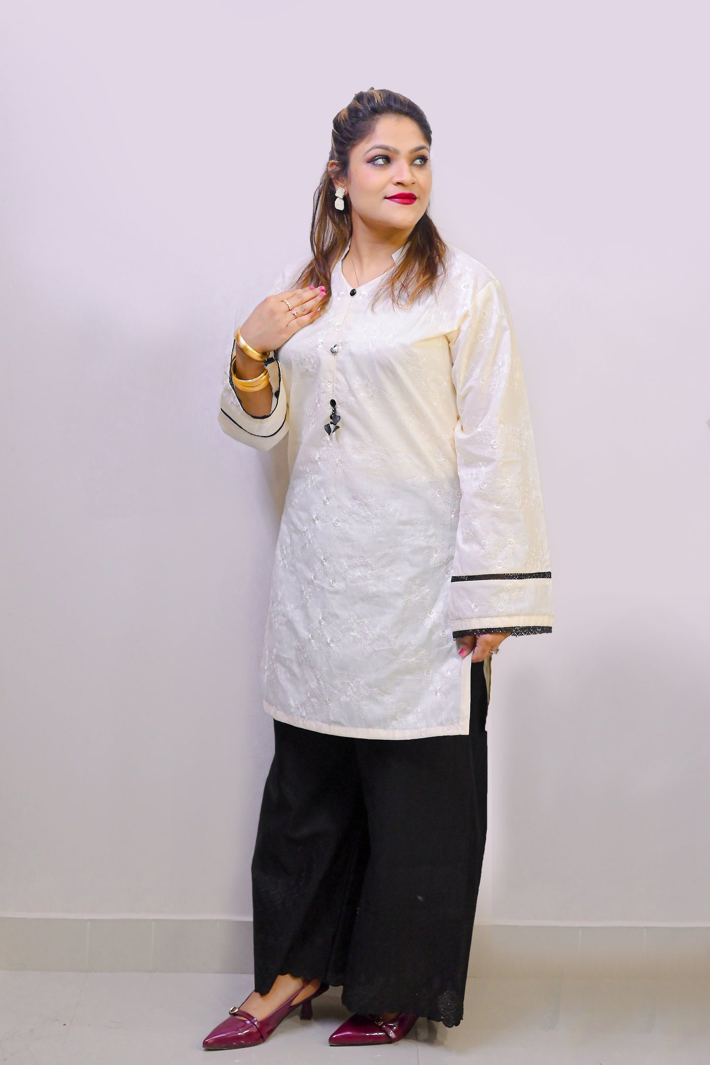 Pearl White - 2Pc Embroidered Coord Set