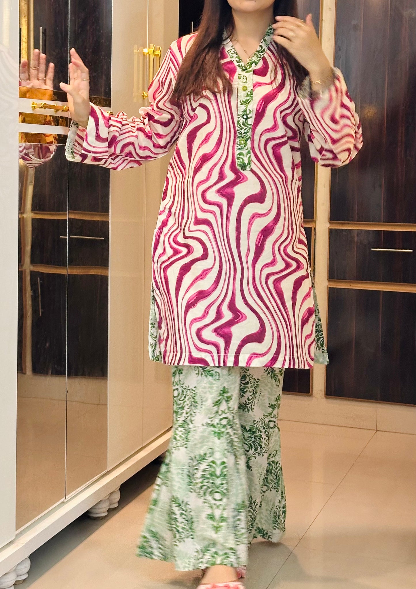 Fuchsia Fusion-2Pc Printed Gharara Set