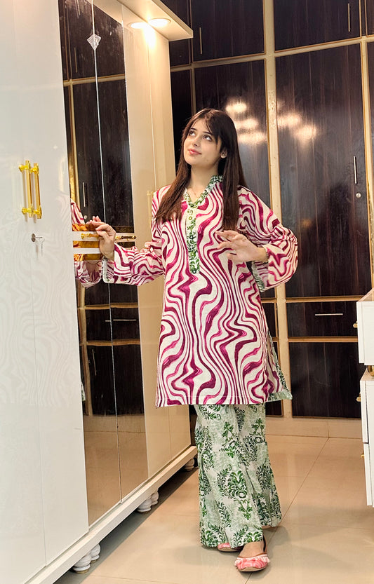 Fuchsia Fusion-2Pc Printed Gharara Set